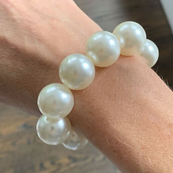 Large Faux Pearl Elastic Stretch Bracelet Glam Hair Tie for Women NEW - Picture 10 of 10